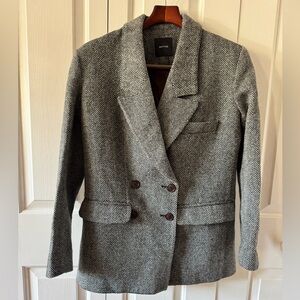Smythe Classic Gray Herringbone Boyfriend Blazer